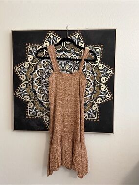 Bila Brown-Tan Printed Midi Drop-Waist Dress